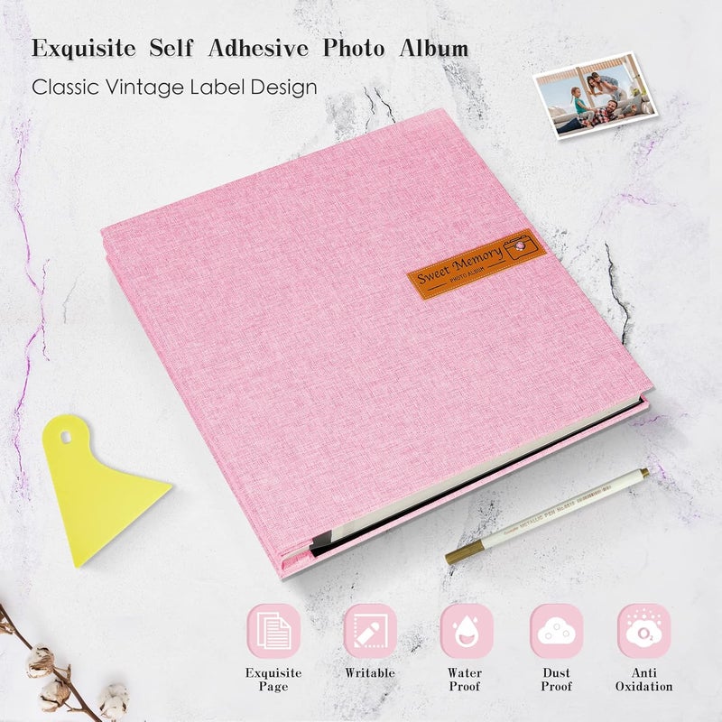 Spbapr Large Photo Album Self Adhesive Magnetic Scrapbook,DIY Scrapbook Album for 4x6 5x7 8x10 Picture,60 Pages Linen Cover Memory Book for Wedding Family Baby Pets, with Metallic Pen and Scraping - Image 4